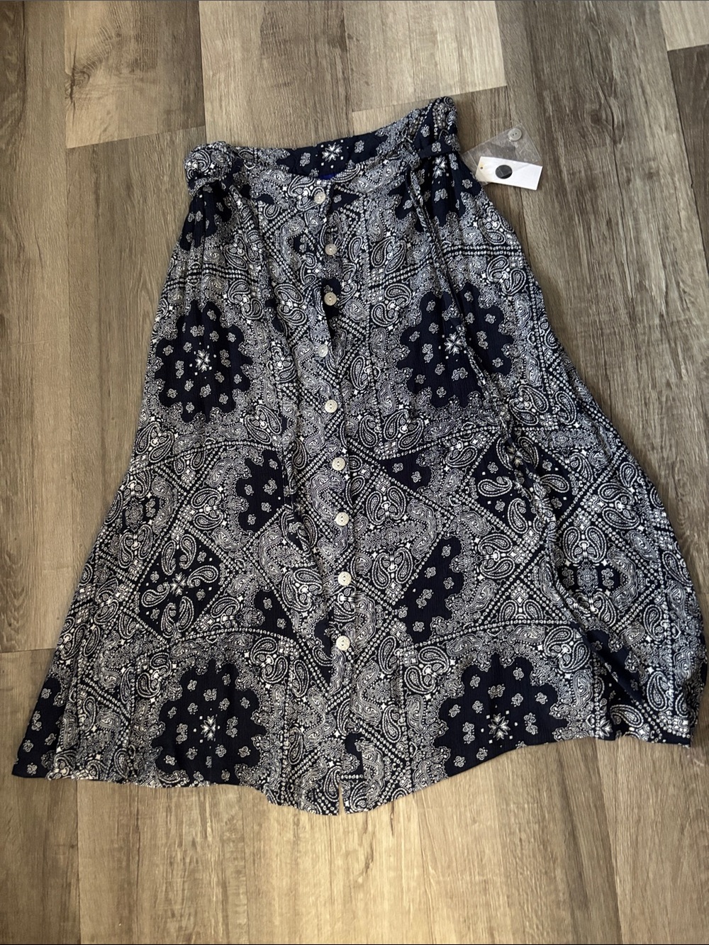 Simply Styled Navy and White Bandana Print Button-Front Skater Skirt